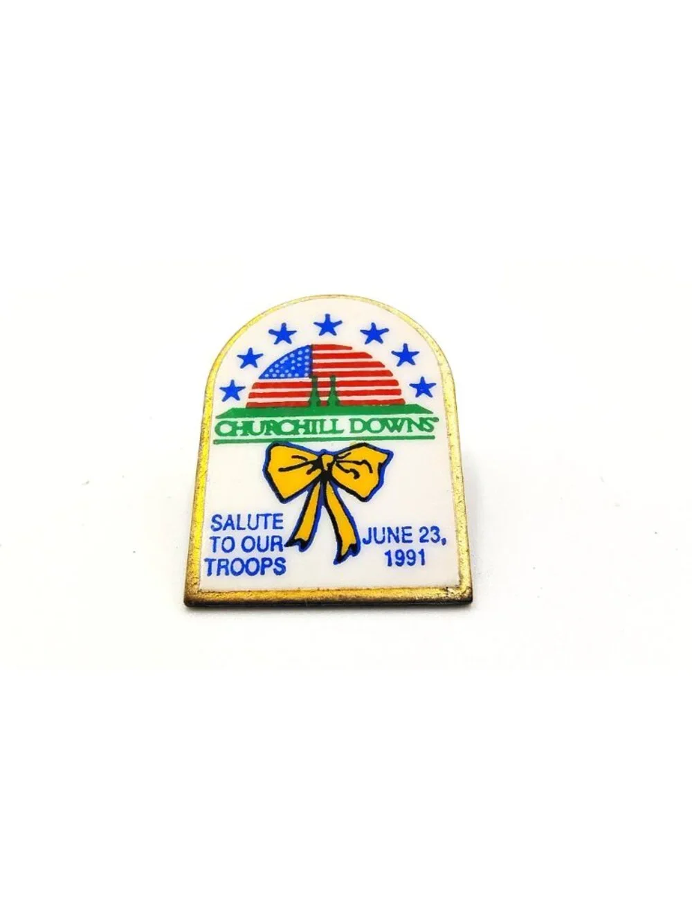 Churchill Downs Salute to Our Troops Pin June 23 1991 Patriotic Enamel Lapel Pin